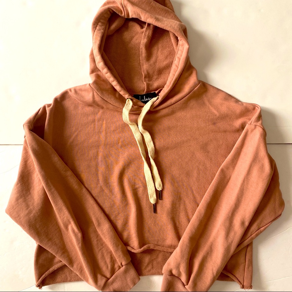 Lulu's Rust Colored Small Stay Home Cropped Pullover Hoodie